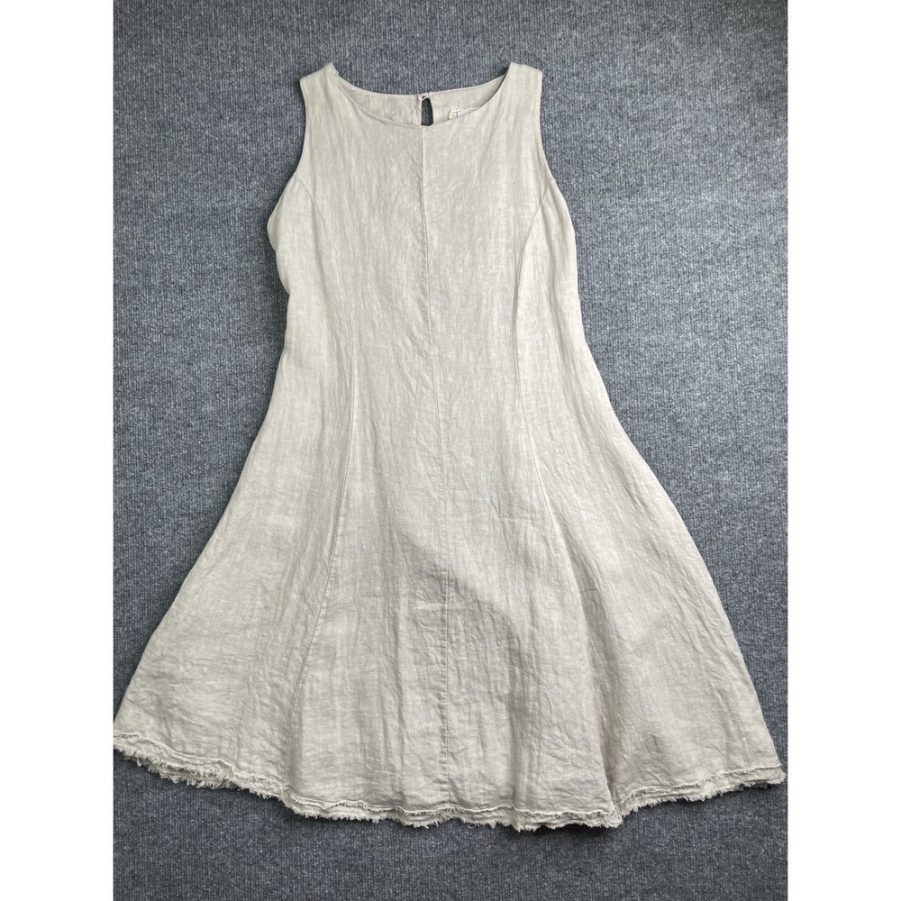 Cosmo Italian Midi Dress Women's Small 100% Linen Beige Sleeveless